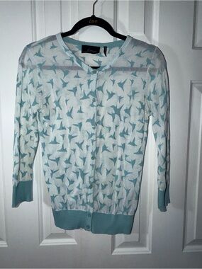 Line Teal & White Bird-Print Women's Cardigan